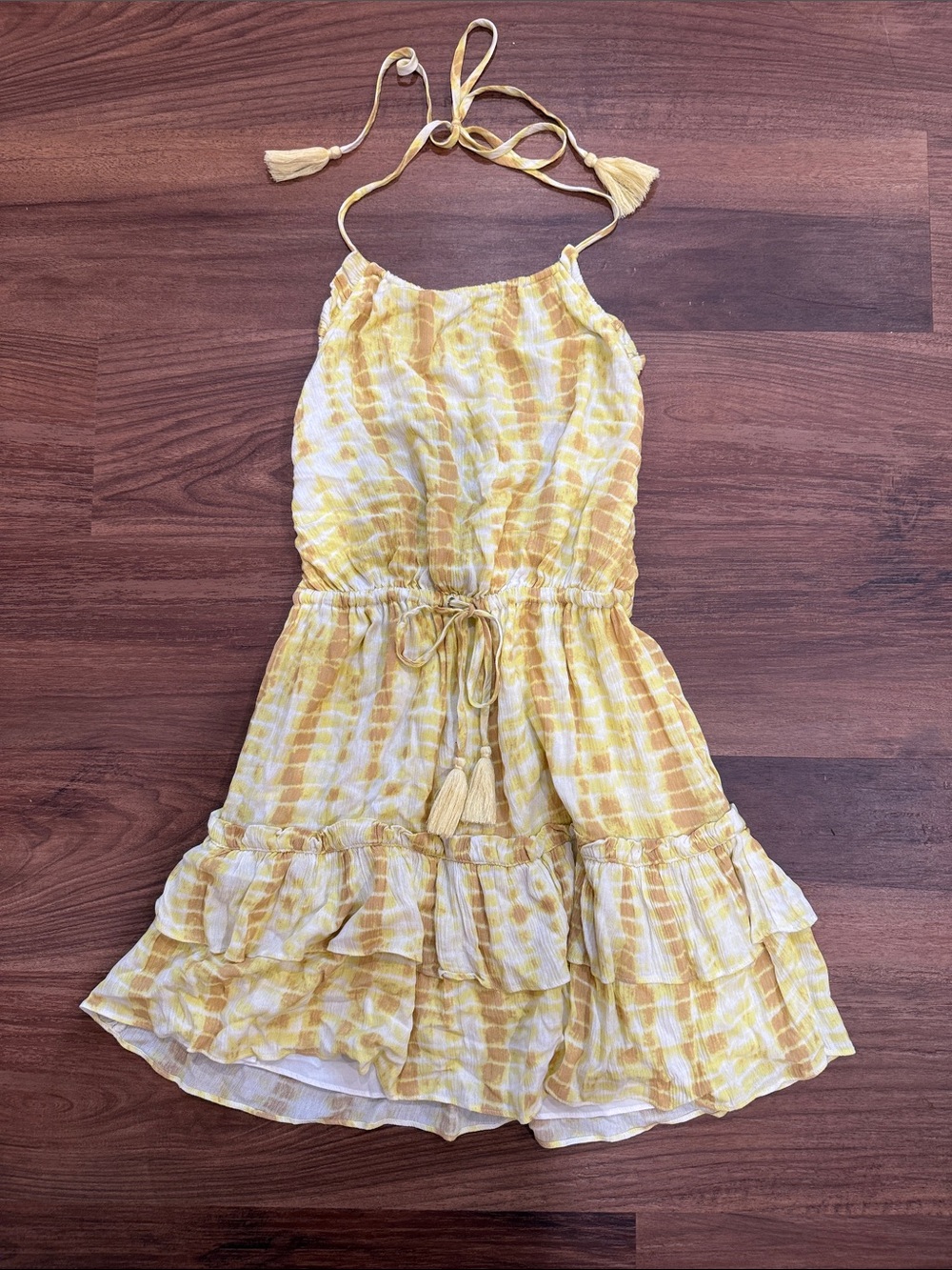 MAJORELLE Girls' Yellow Tie-Dye Halter Ruffle Dress